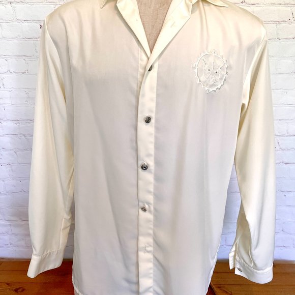 Tiger Embroidered Mens Off White Shirt - Platini - Size Medium - Lightweight - Picture 2 of 13